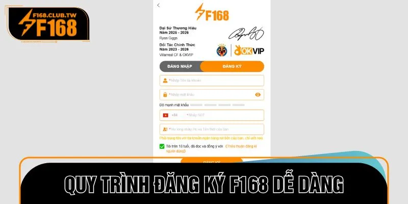 Quy trình đăng ký F168 dễ dàng dành cho tân binh