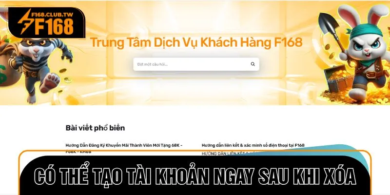Bạn có thể tạo lại tài khoản ngay sau khi xóa thành công