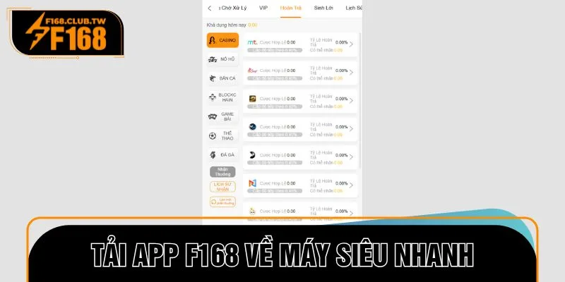 Đường truyền tốt, tải app F168 về máy siêu nhanh